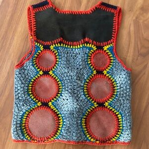 Vintage crochet leather suede vest